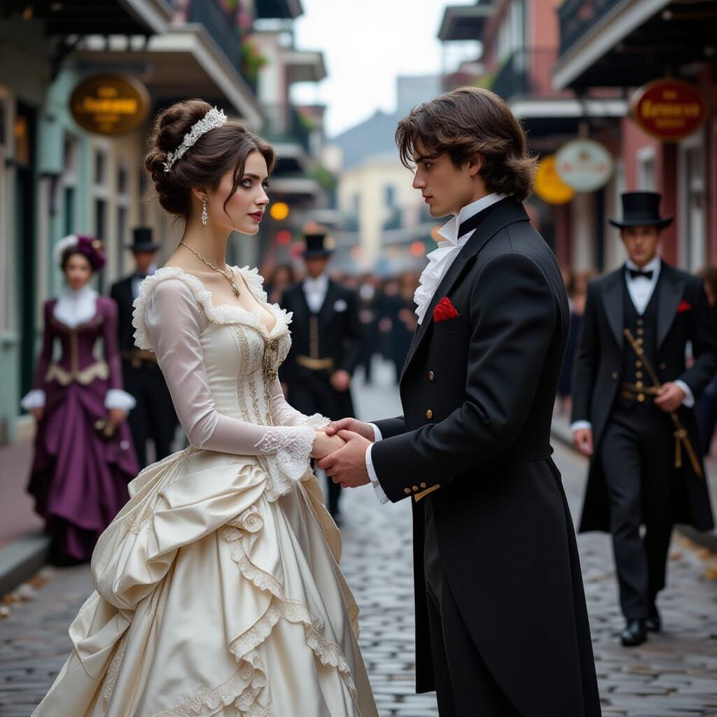 Young Woman in New Orleans Streets with Shadowy Figures