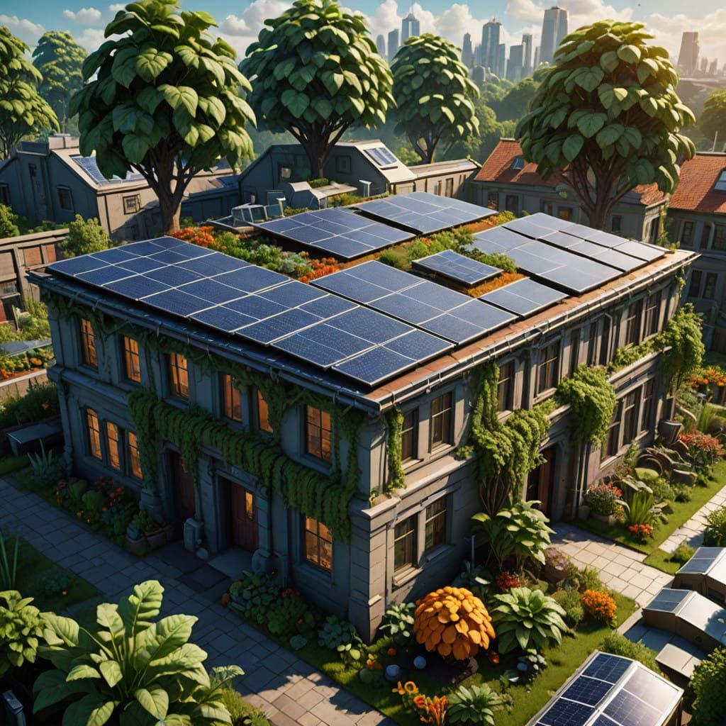 Eco-Friendly Futuristic Oasis in Vibrant Colors