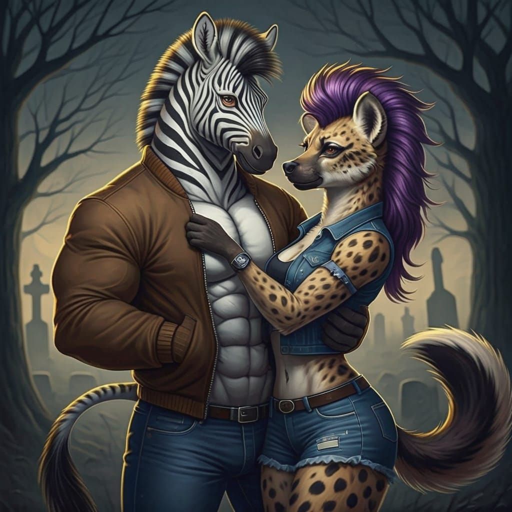 Anthro Zebra and Hyena Graveyard Portrait