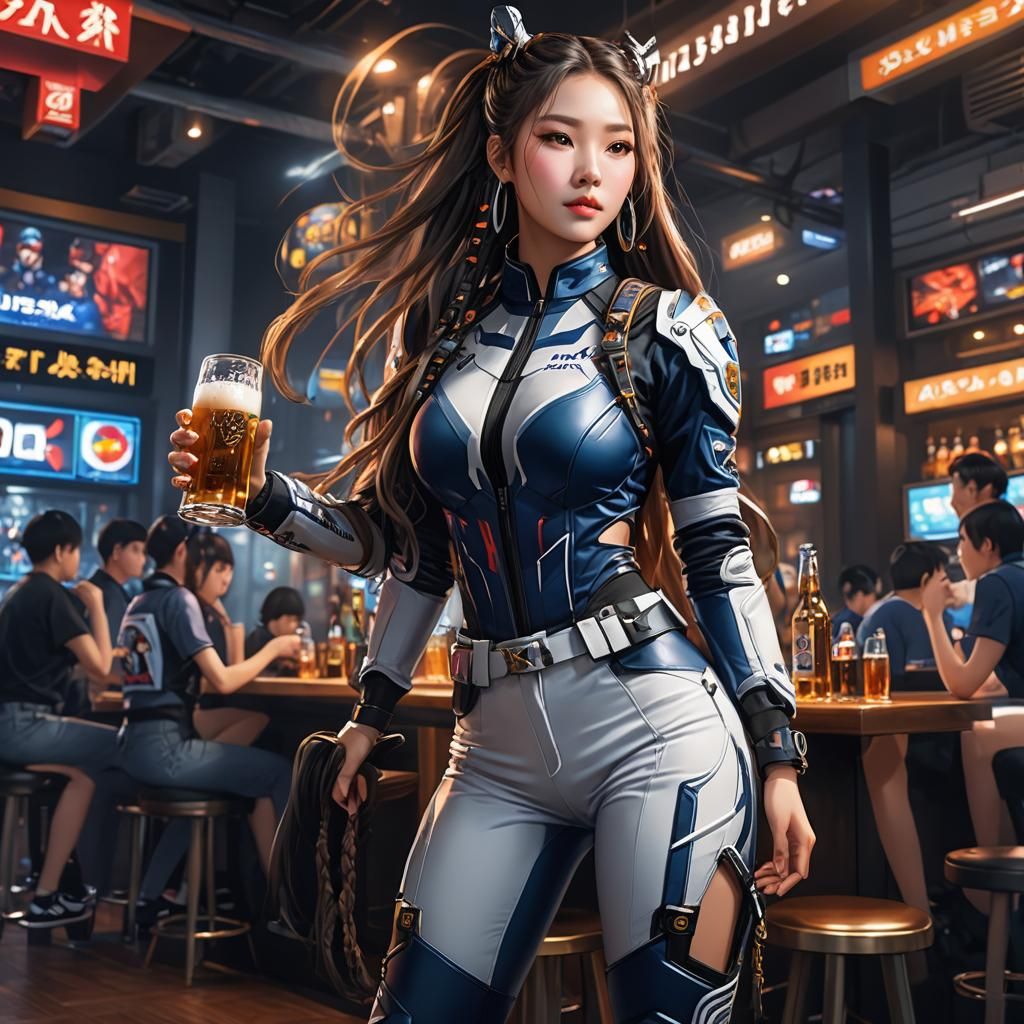 Korean Woman in Nightclub: 3D Anime Art