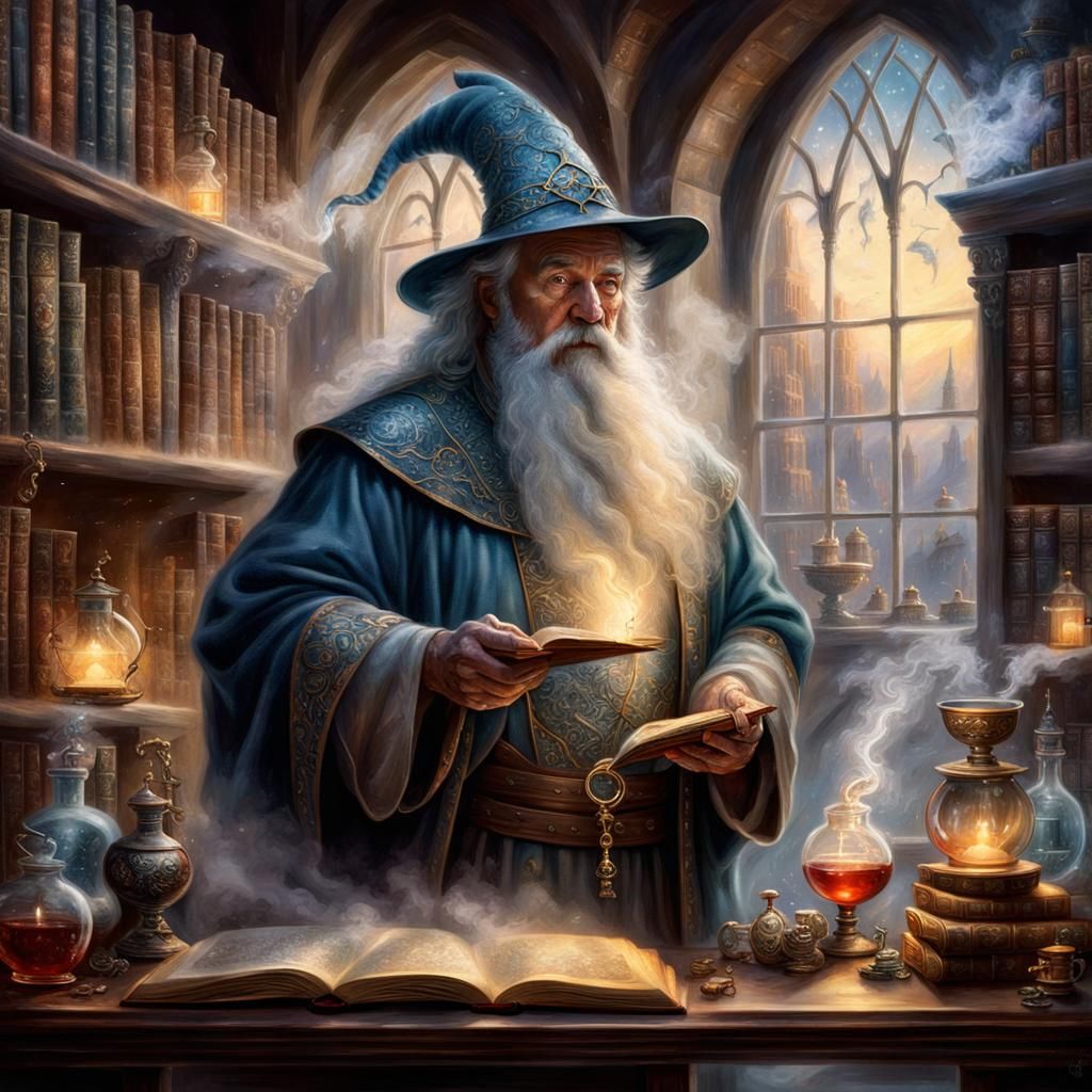 Wizard and Dragon Portrait in Ethereal Fantasy Style