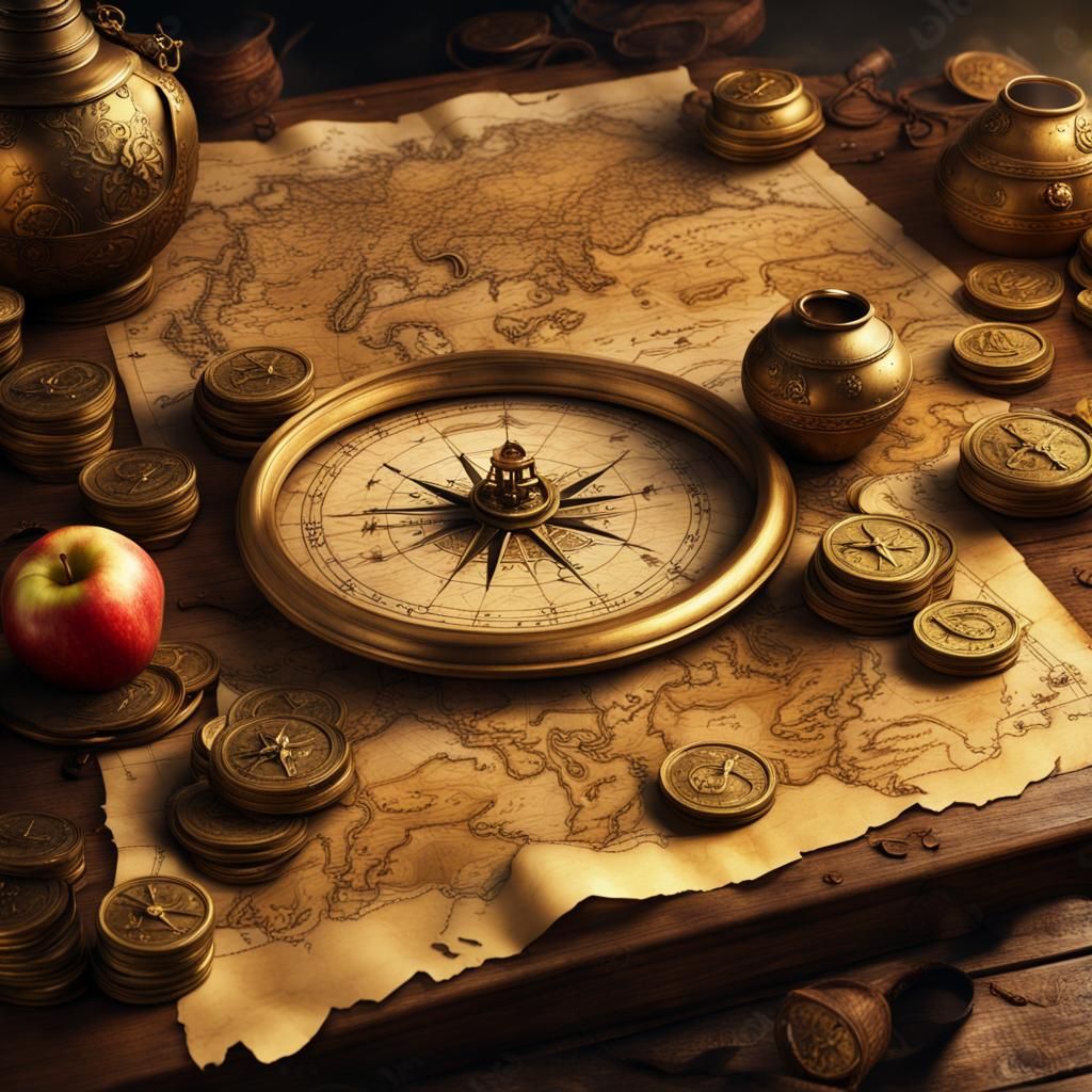 Cinematic Pirate Treasure Map with Gold Coins