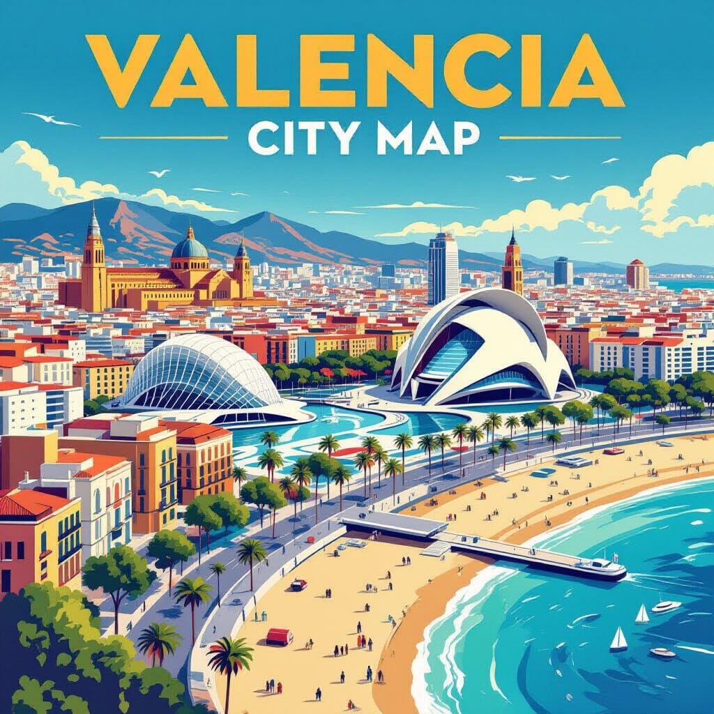 Valencia City Map with Modern Design and Vibrant Colors