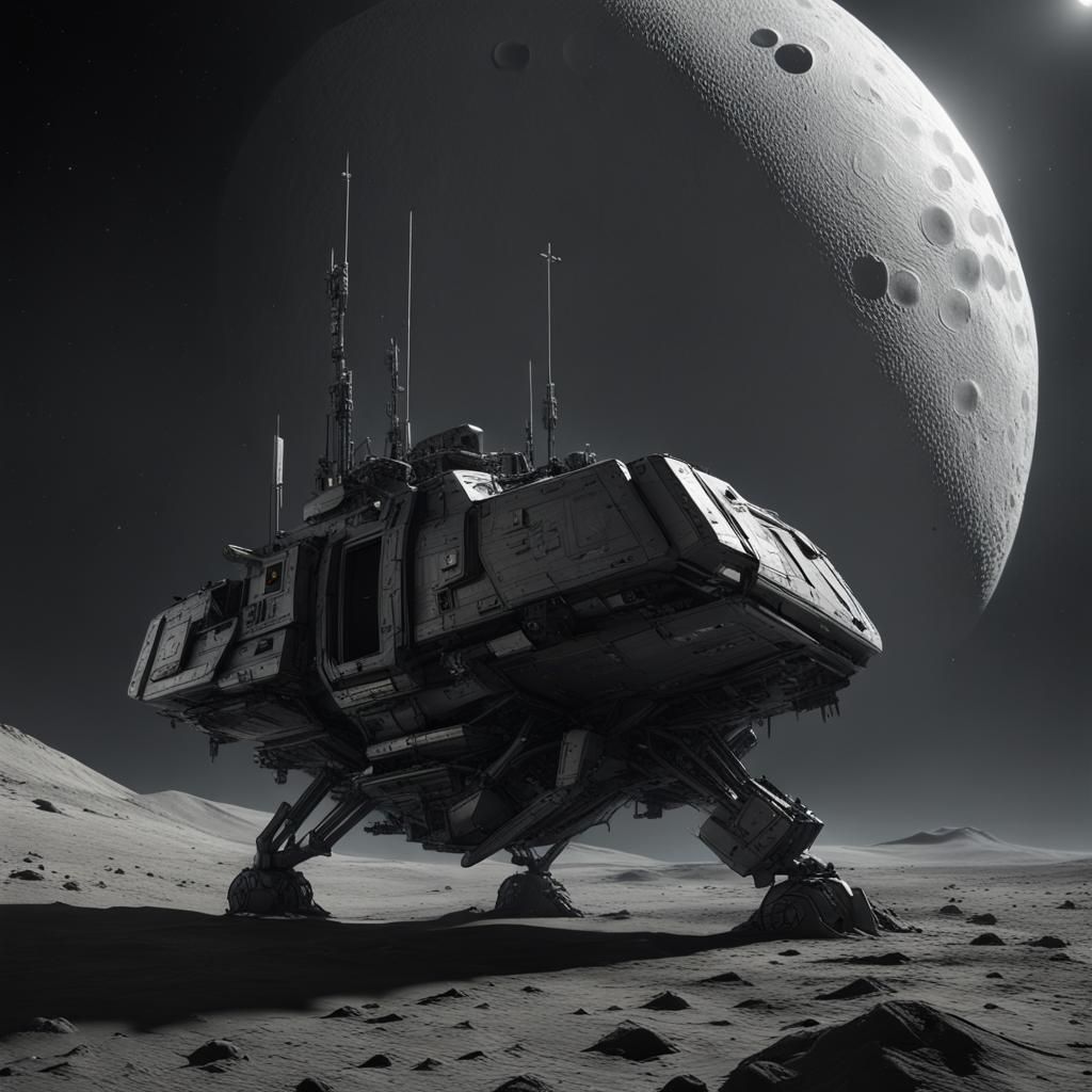Attack Transport Near Moon: Dark Fantasy Concept Art