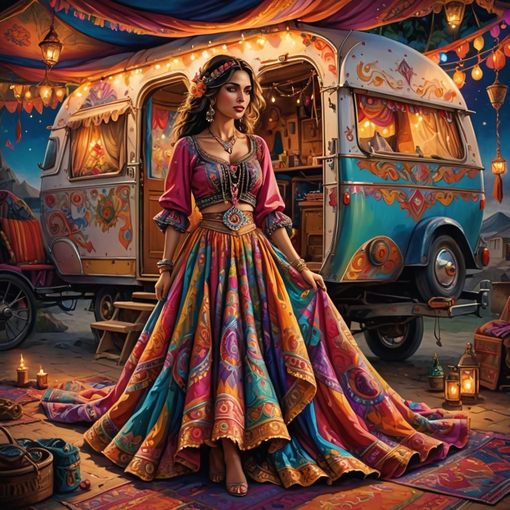 Vibrant Gypsy Caravan Digital Painting