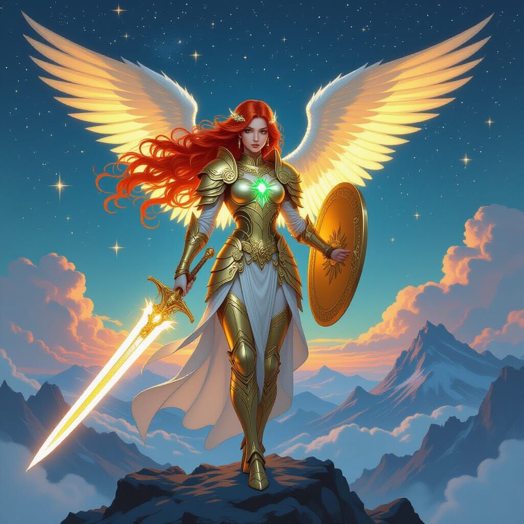 Celestial Angel Overlooking Starry Landscape in Fantasy Art ...