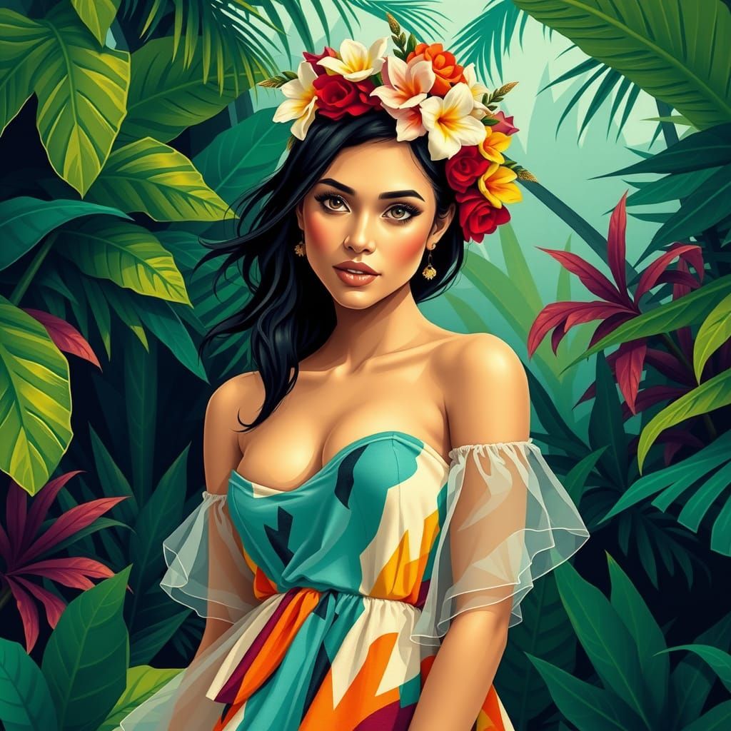 Tropical Woman in Neo-Cubist Art Deco Style