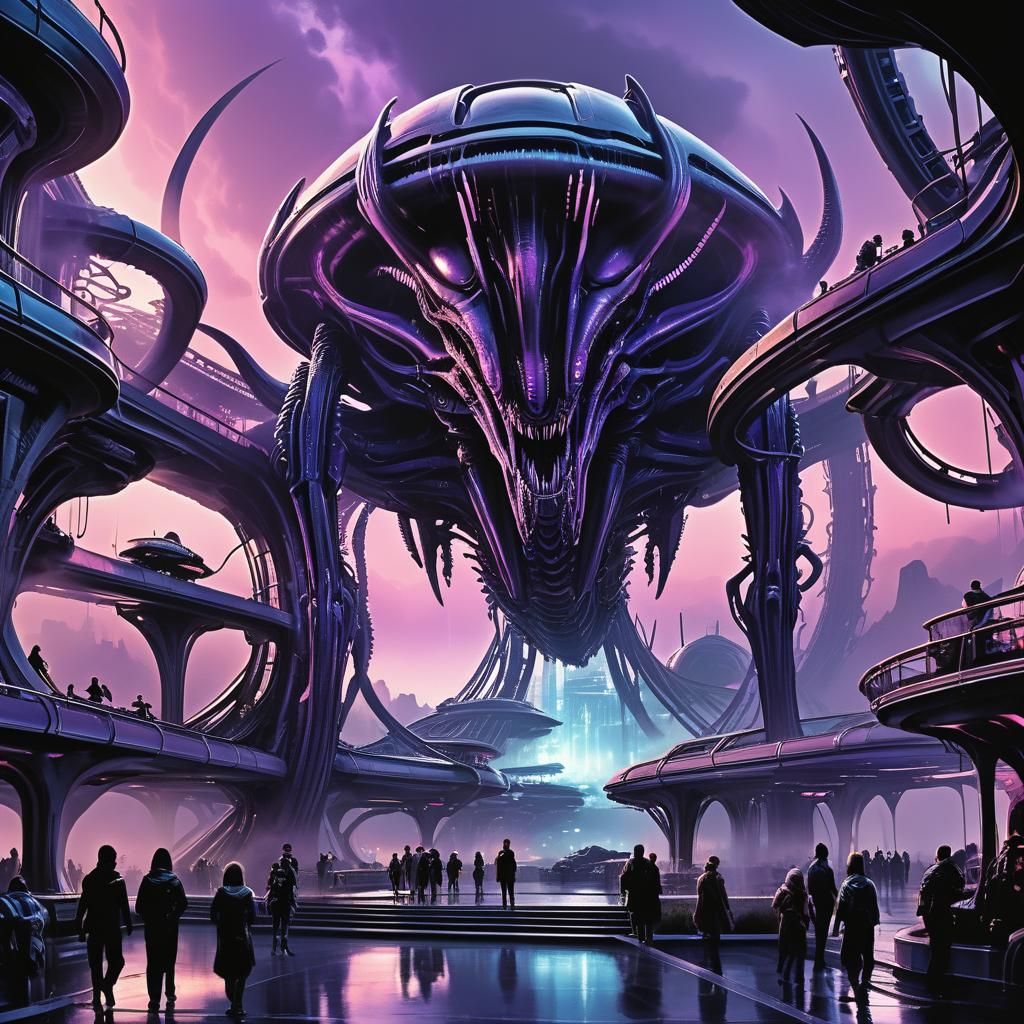 Otherworldly Xenomorph Theme Park in Dystopian Style