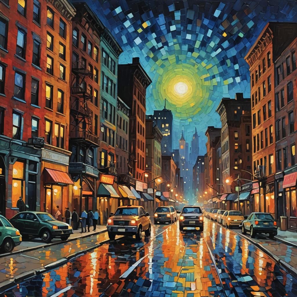 Brooklyn at Night: A Glittering Neo-Impressionist Painting