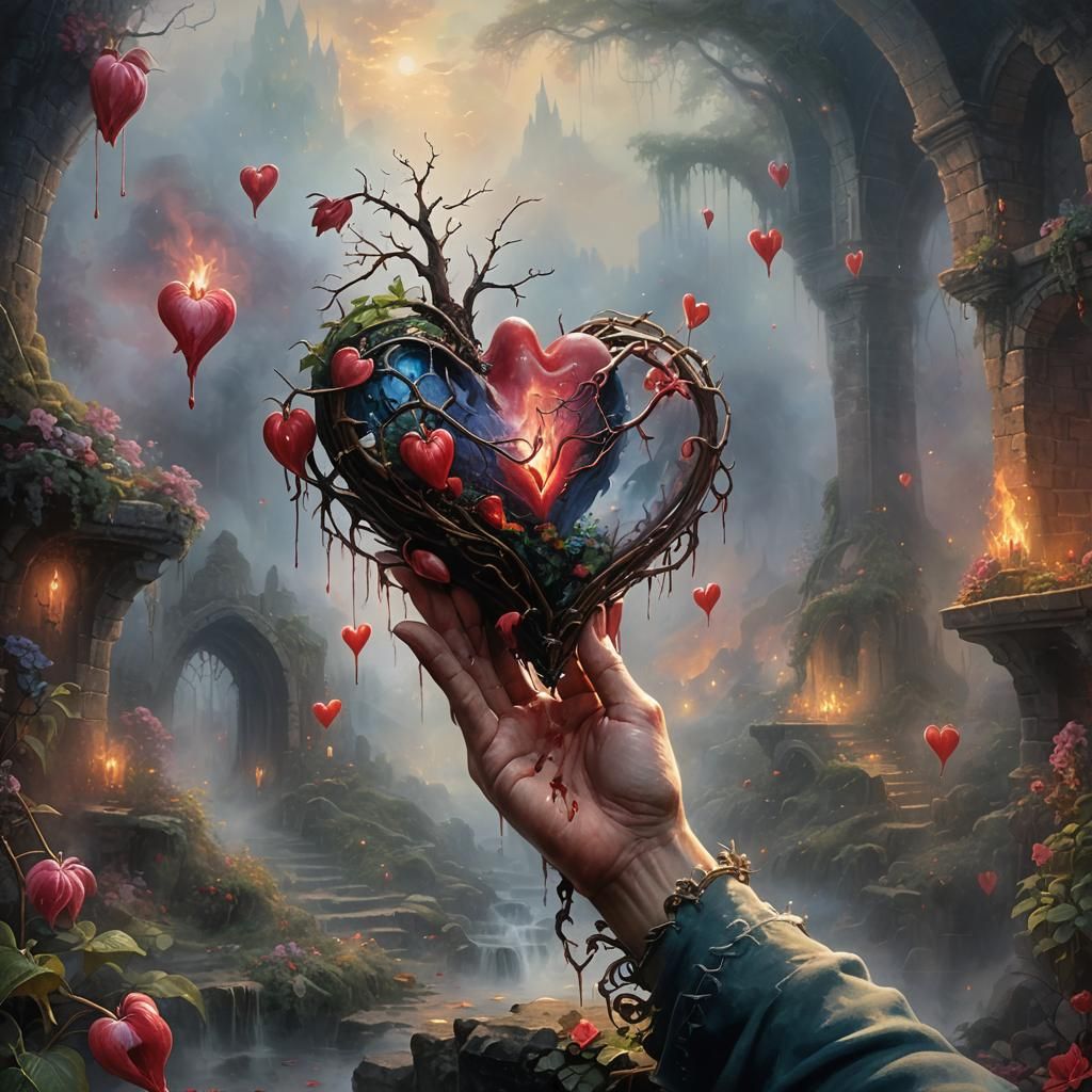 Ethereal Hand Holds Bleeding Heart in Hell