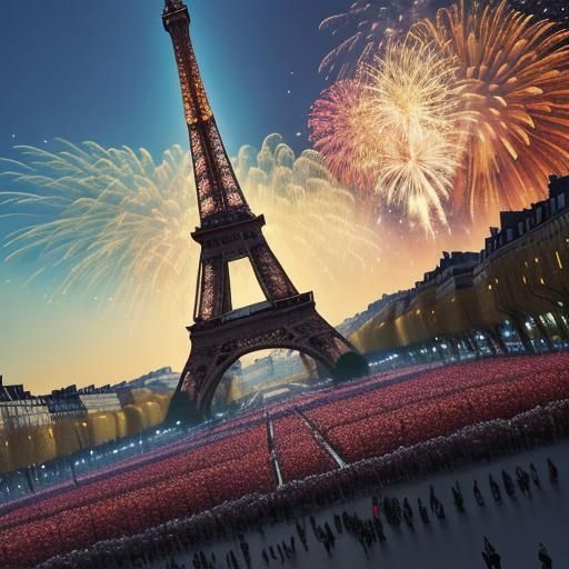 Bastille Day Military Parade in Impressionist Style