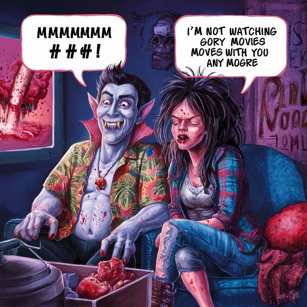 Vampire and Grunge Lady Watch Gory Movie