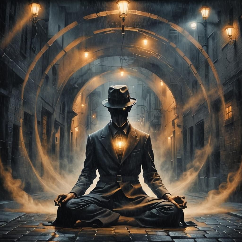 Monochromatic Surrealism: Figure in Foggy Alleyway