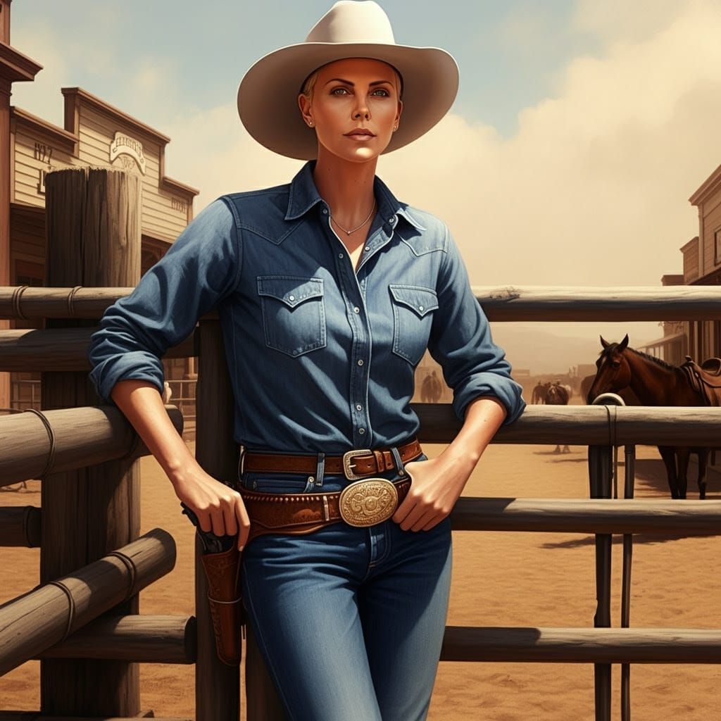 Charlize Theron as Western Cowgirl: Oil Portrait