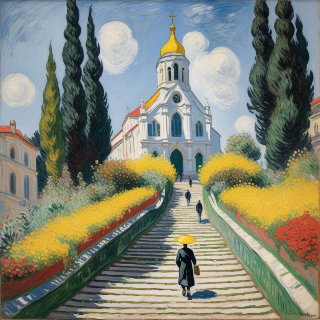 Dazzling Cityscape with Church in Post-Impressionistic Style