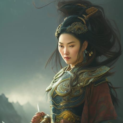 Chinese Warrior Princess Portrait in Detailed Lighting