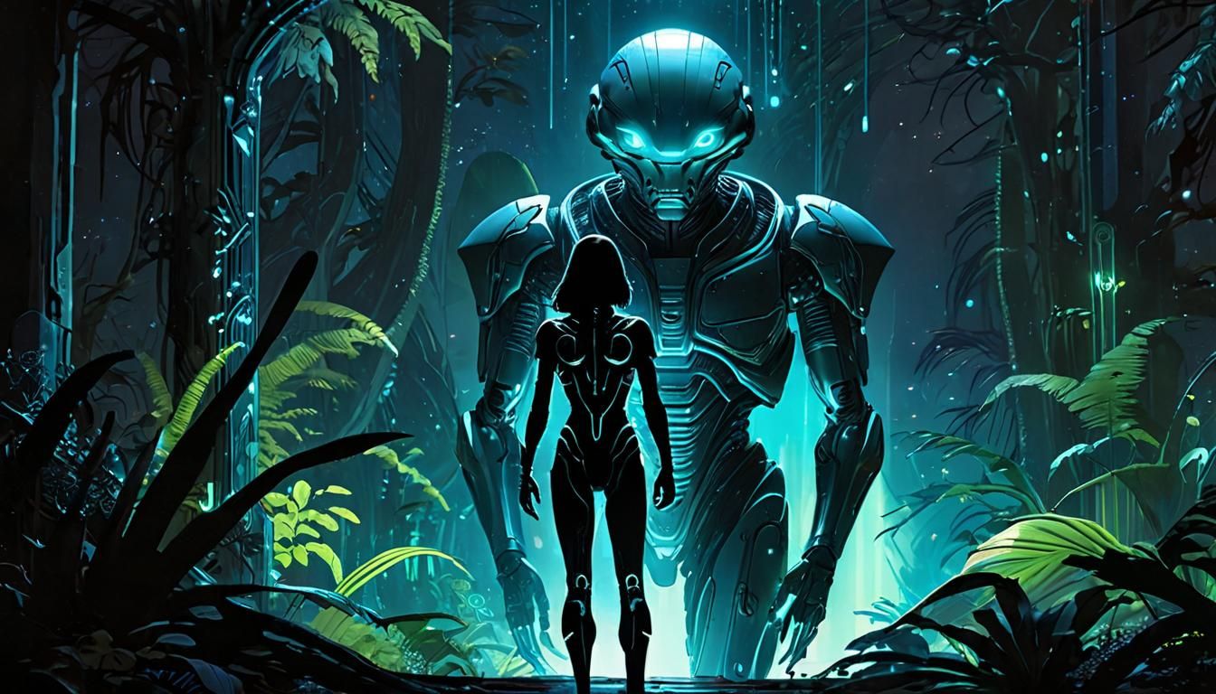 Alien Woman in Bioluminescent World: Sci-Fi Concept Art