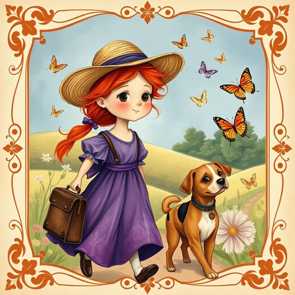 Whimsical Country Girl in Purple Dress
