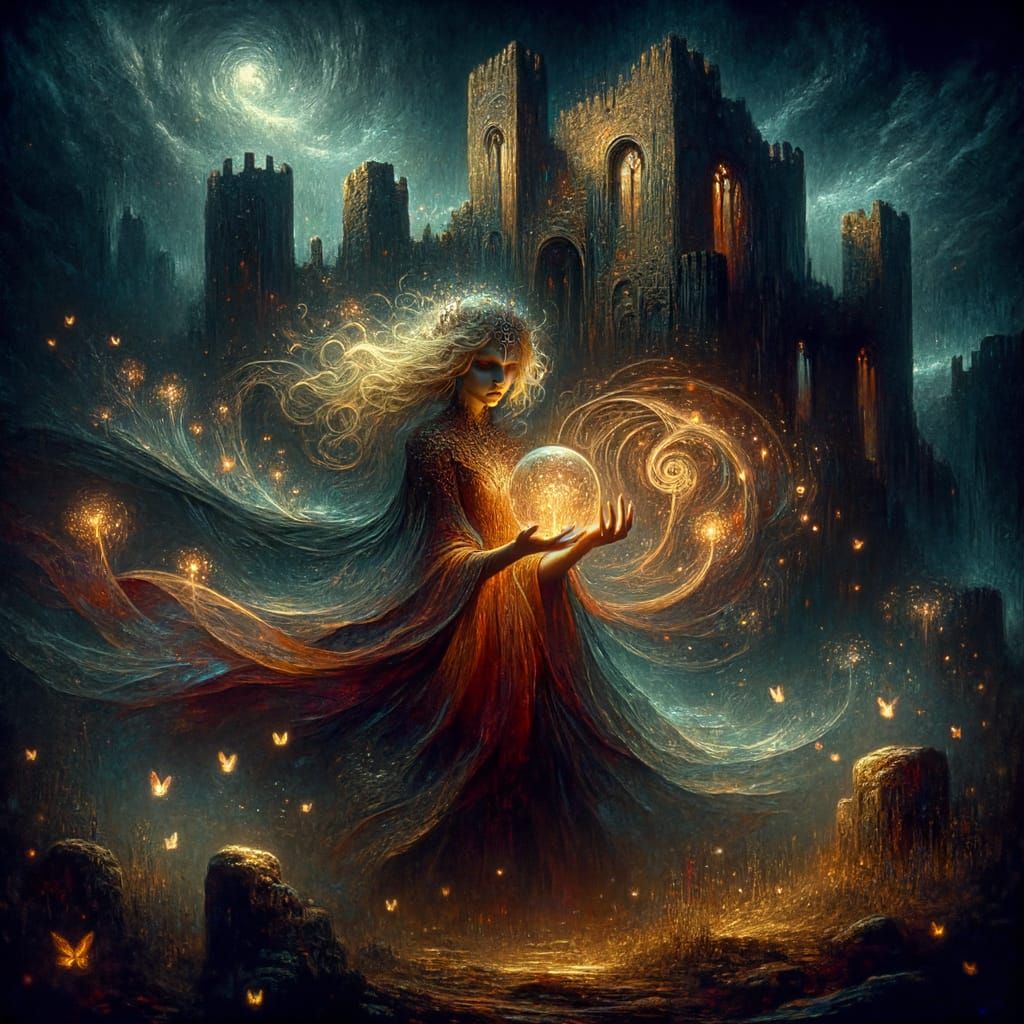 Ethereal Goddess Amidst Ancient Ruins