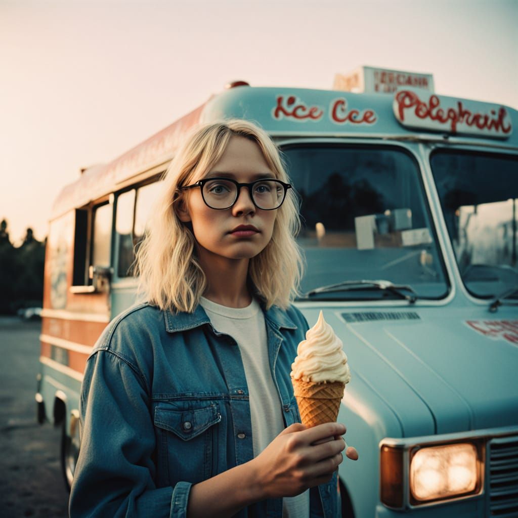 Melting Ice Cream at Sunset Polaroid Photo