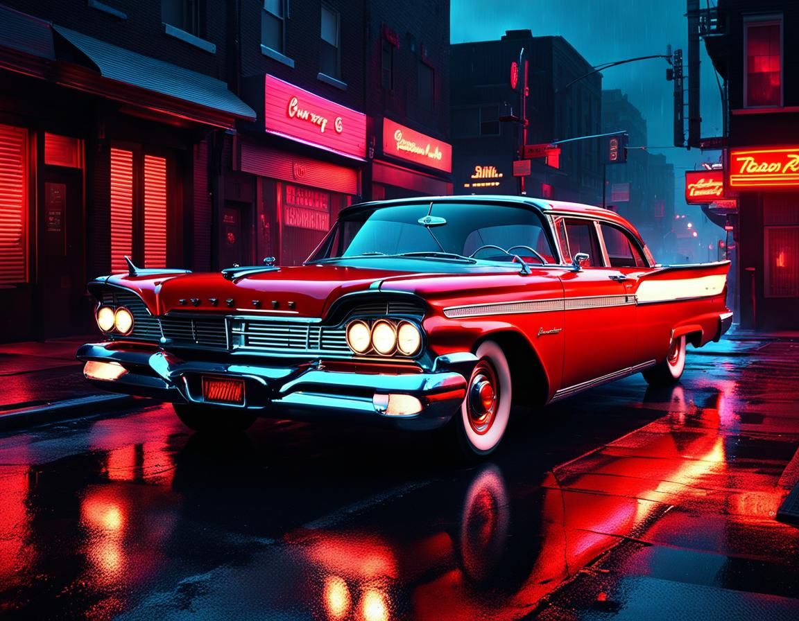 Fiery 1958 Plymouth Fury in Synthwave Style