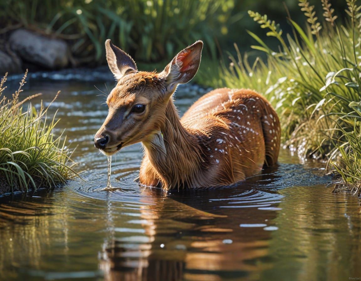Enjoying a wash and a drink