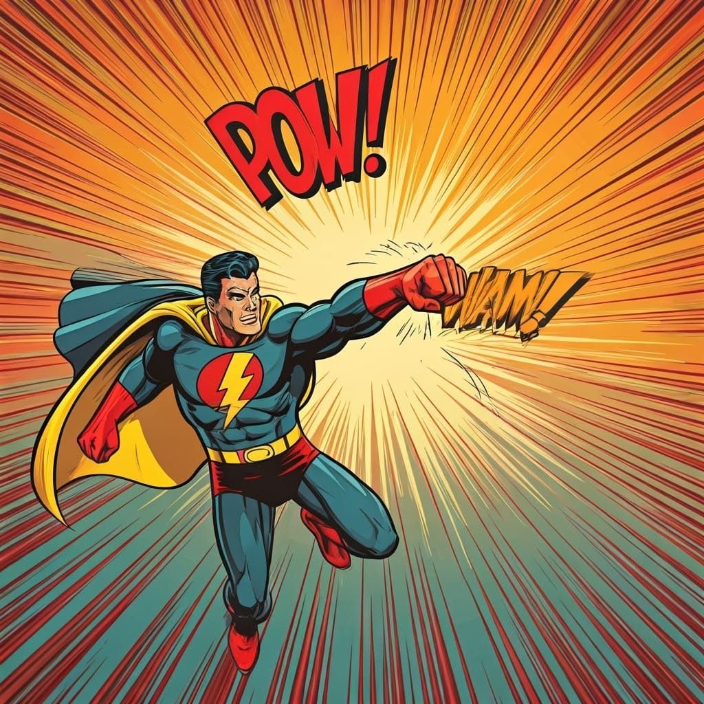 Vintage Comic Hero's Dynamic Punch in Retro Style