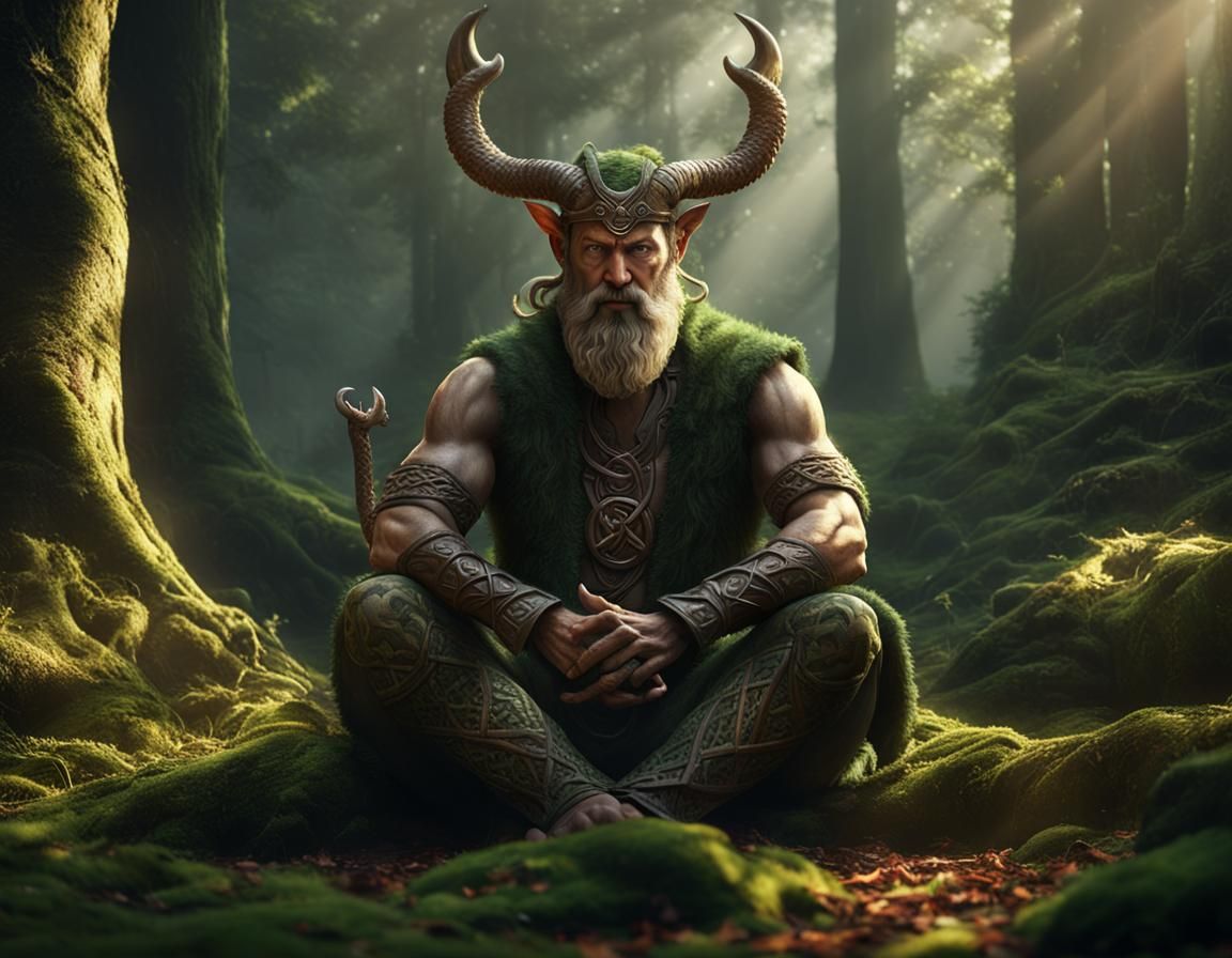 Cernunnos: Celtic Horned God in Forest Scene