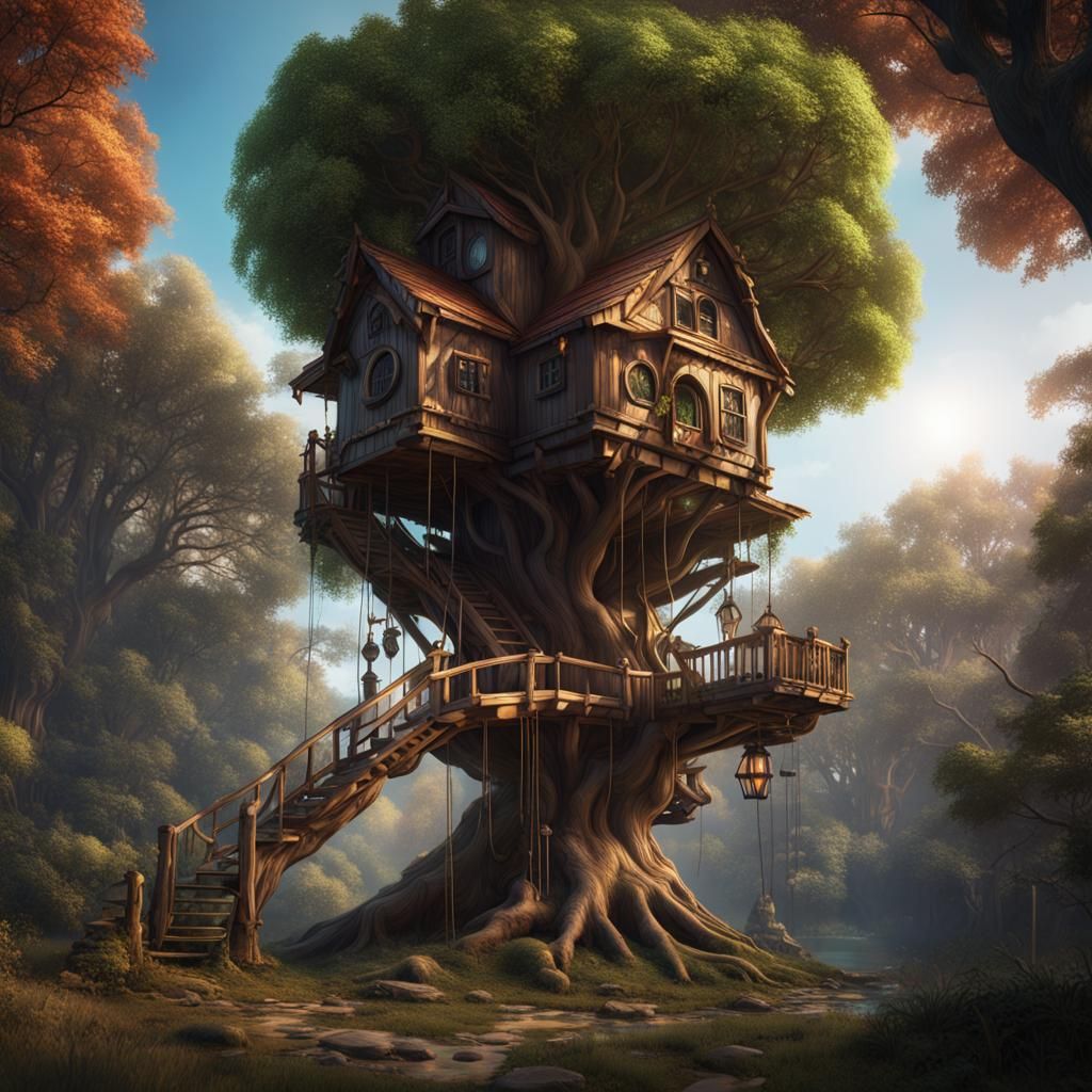 Fantastical Tree-House Matte Painting in Deep Color