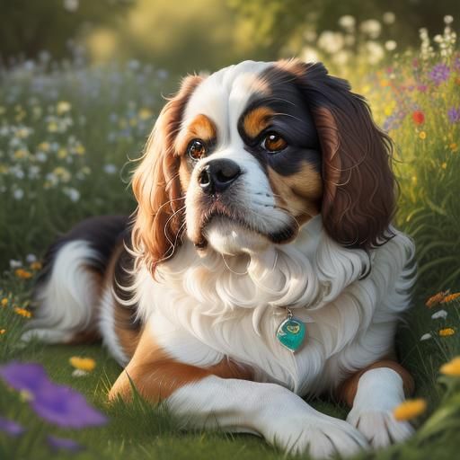 King Charles Spaniel in Wildflower Meadow, Fine Art Portrait