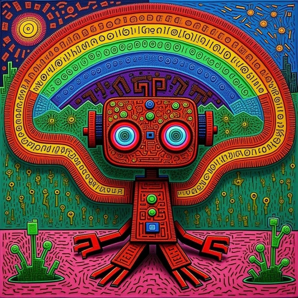 Vibrant Cyberpunk Wonderland in Gouache Swirls