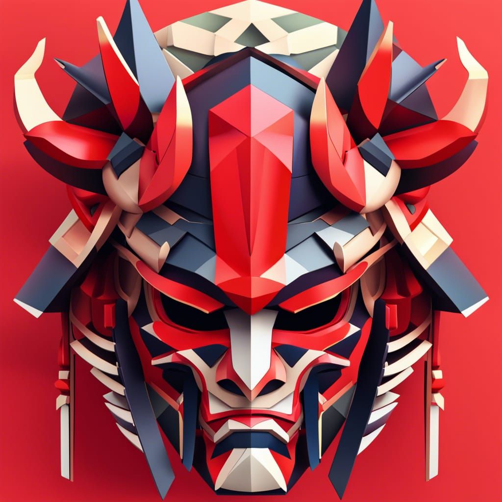 Detailed Samurai Helmet in Cubist Art Style
