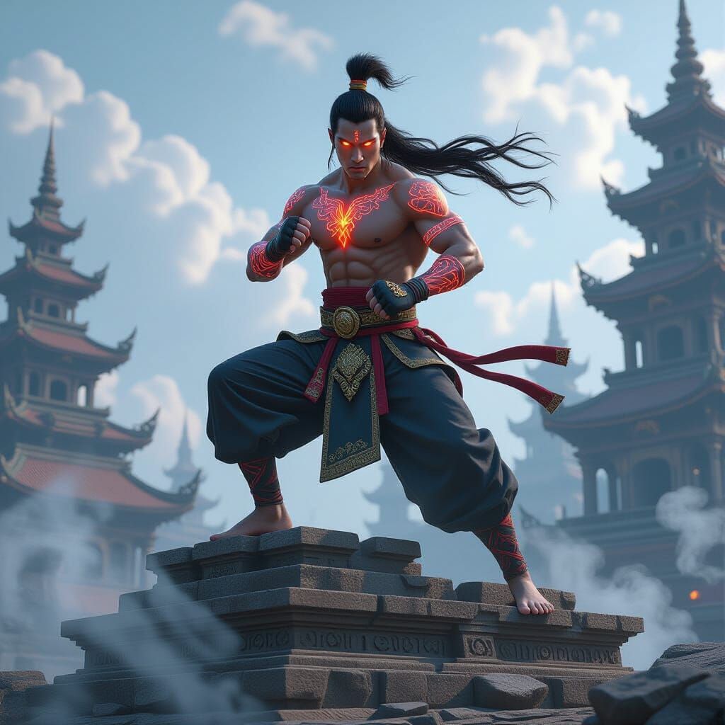 Muay Thai Warrior on Ziggurat, Anime Style