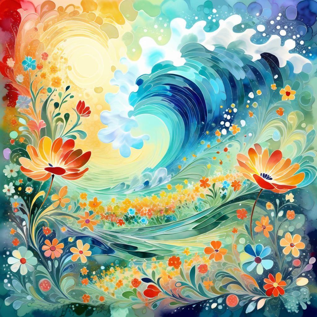 Serene Floral Harmony in Gouache Watercolor Style