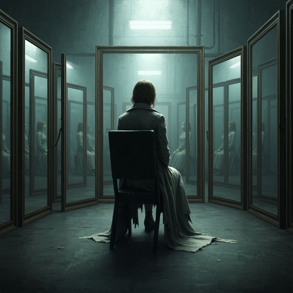 Dystopian Woman in Infinite Mirrors, Hyper-Realistic Oil Pai...