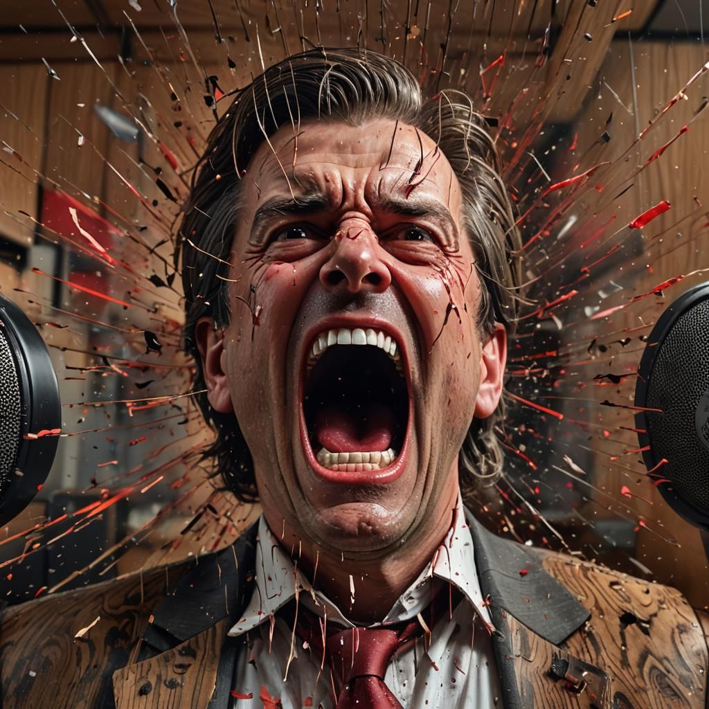 Screaming Business Person in Office, Hyperrealistic 3D Art
