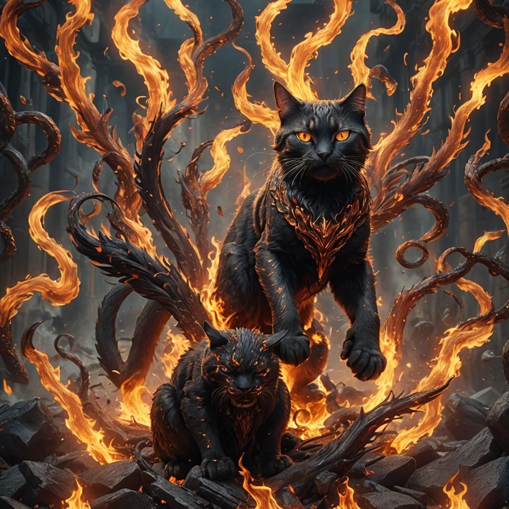 Flaming Nine-Tailed Cat: Fantasy Concept Art