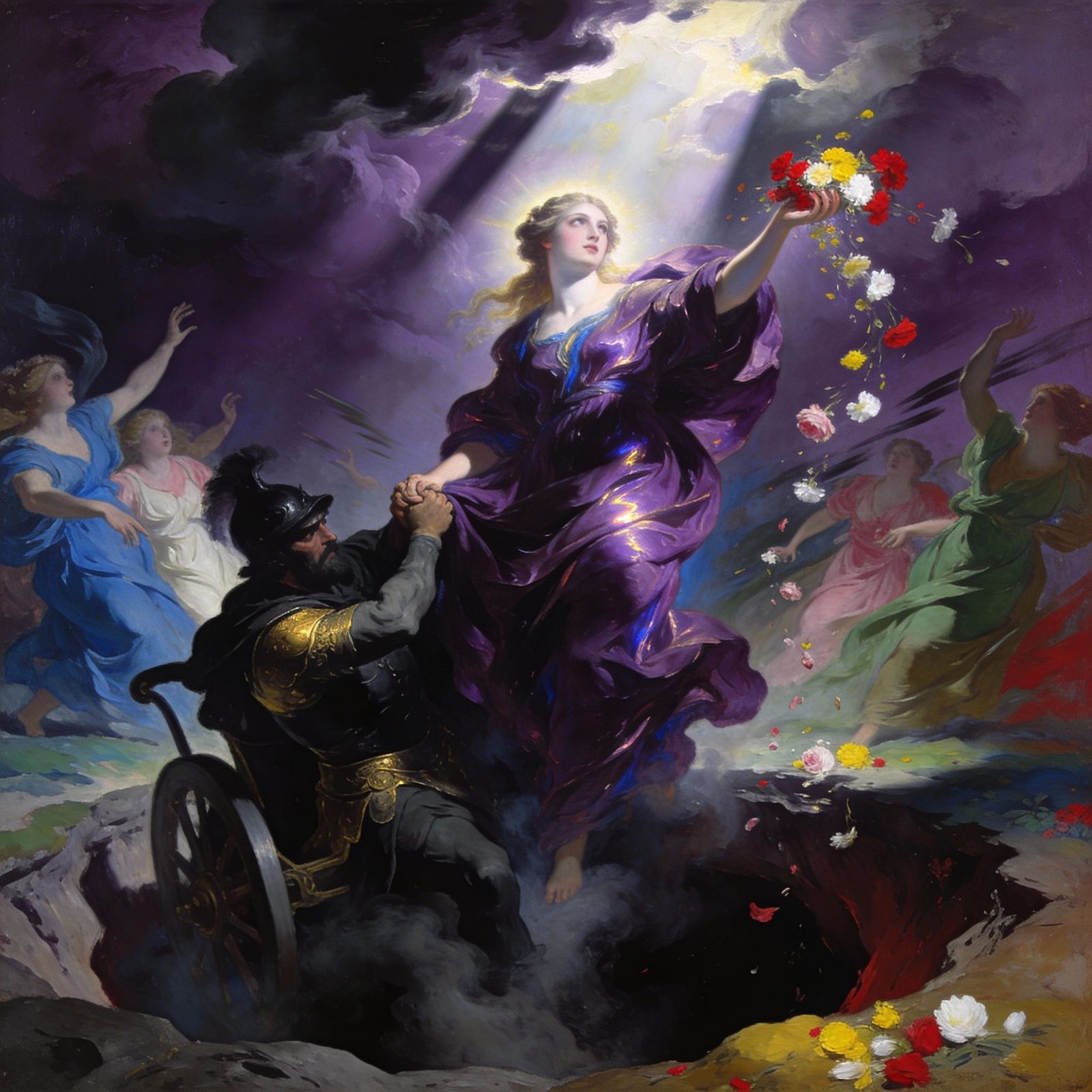 Persephone is caught mid-turn as the earth yawns open beneath her.