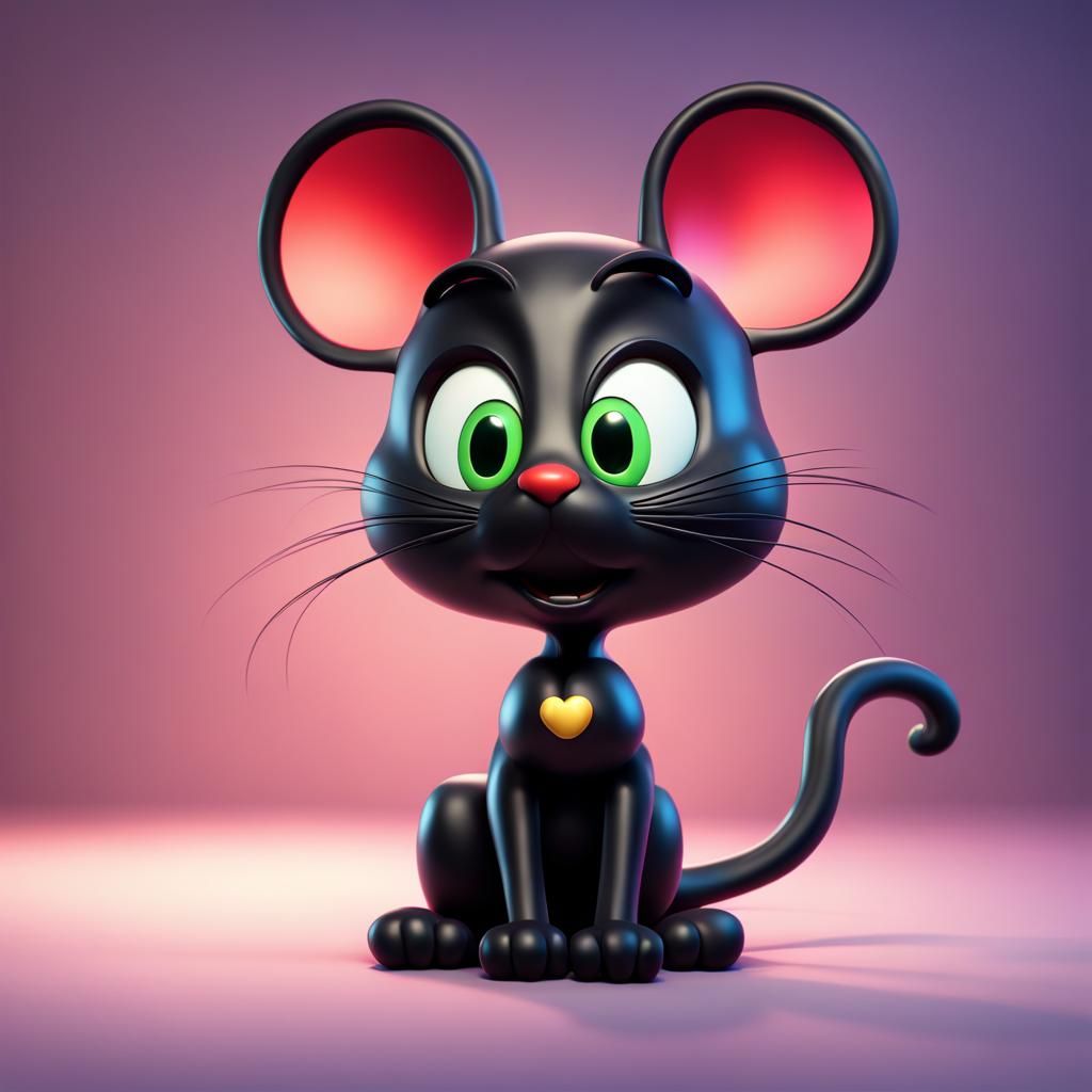Black Cat with Mickey Ears: Pixar-Style 3D Art
