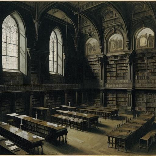 Dark Vampire Library in Expressionist Style