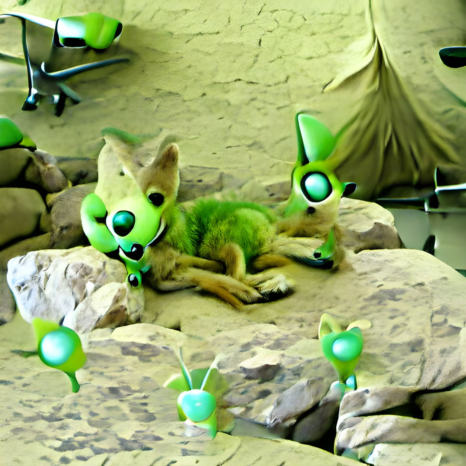 Cute Green Alien Coyote Cartoon