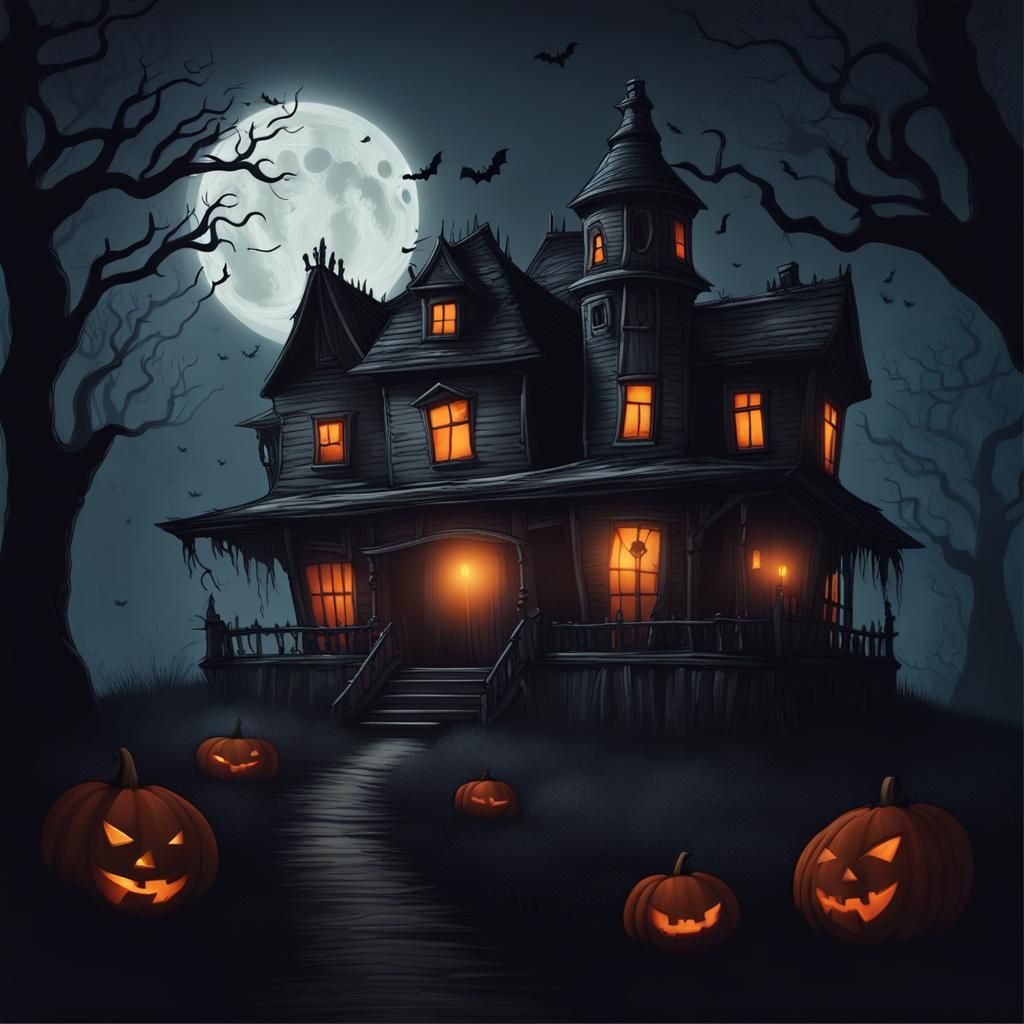 Eerie Halloween House in Moonlight Woods