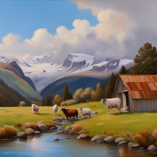 Hyperrealistic New Zealand High Country Farm