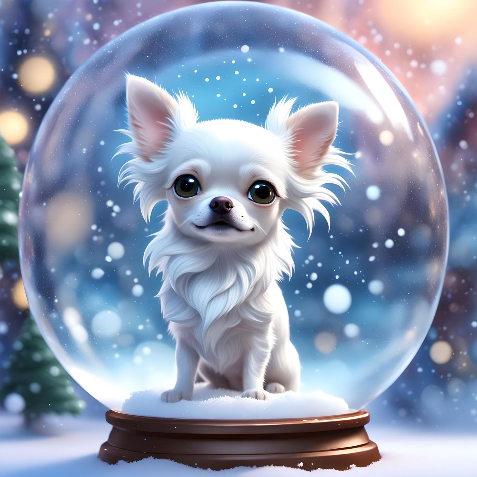 Chihuahua in Snow Globe: 3D Digital Art