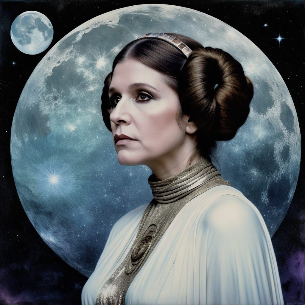 Young Princess Leia in Vibrant Celestial Landscape