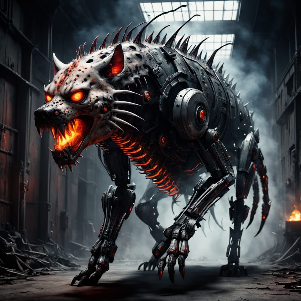Cybernetic Beast in Dark, Gory Landscape