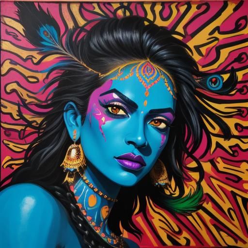 Goddess Kali in Vibrant Street Art Style