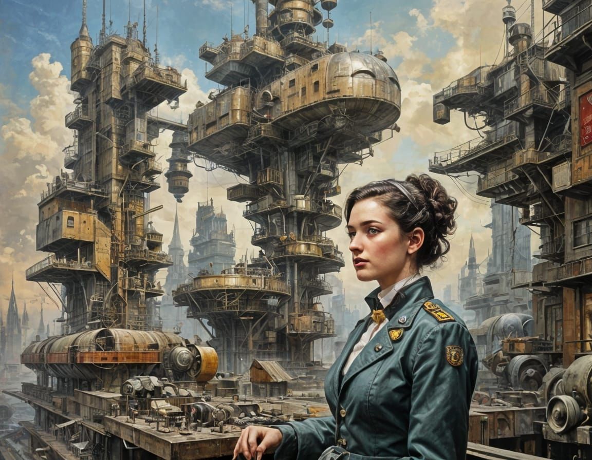 Dieselpunk Bauhaus Academic Art in Vibrant Colors