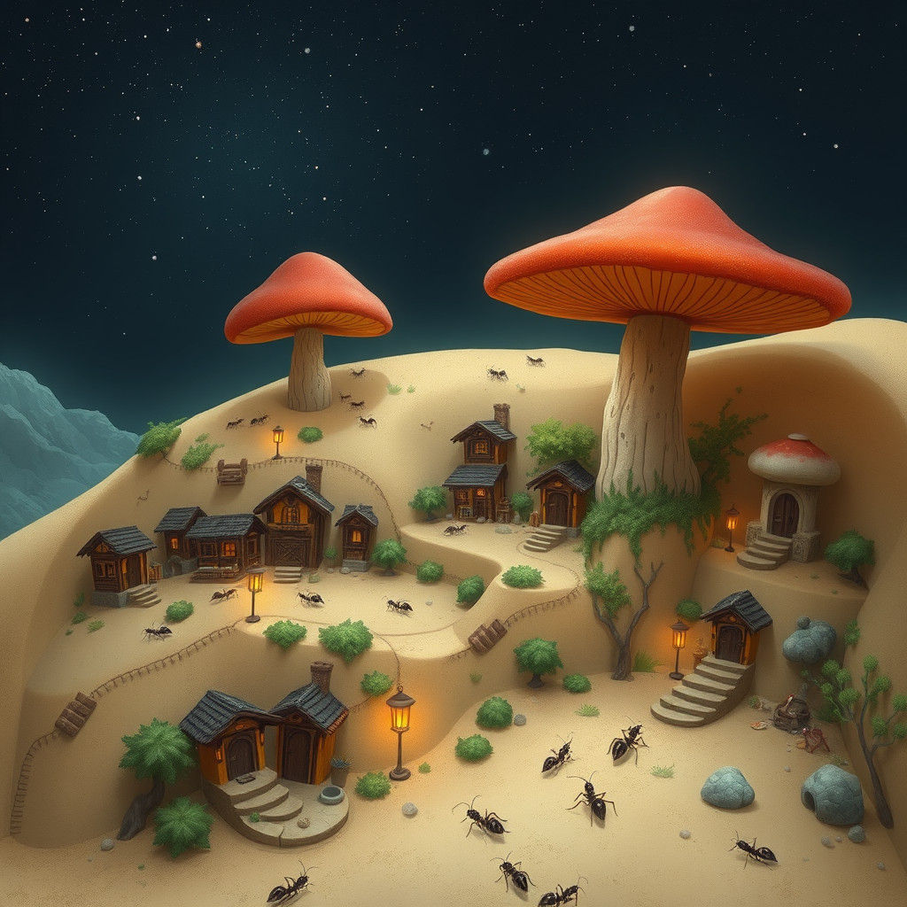 Enchanted Hillside Village Under Starry Night Sky