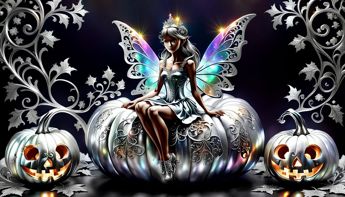 Iridescent Fairy on Silver Fractal Pumpkin